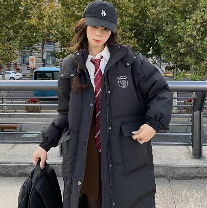 カレッジ風 フード付き 中綿 ロングコート アウター コート ジャケット