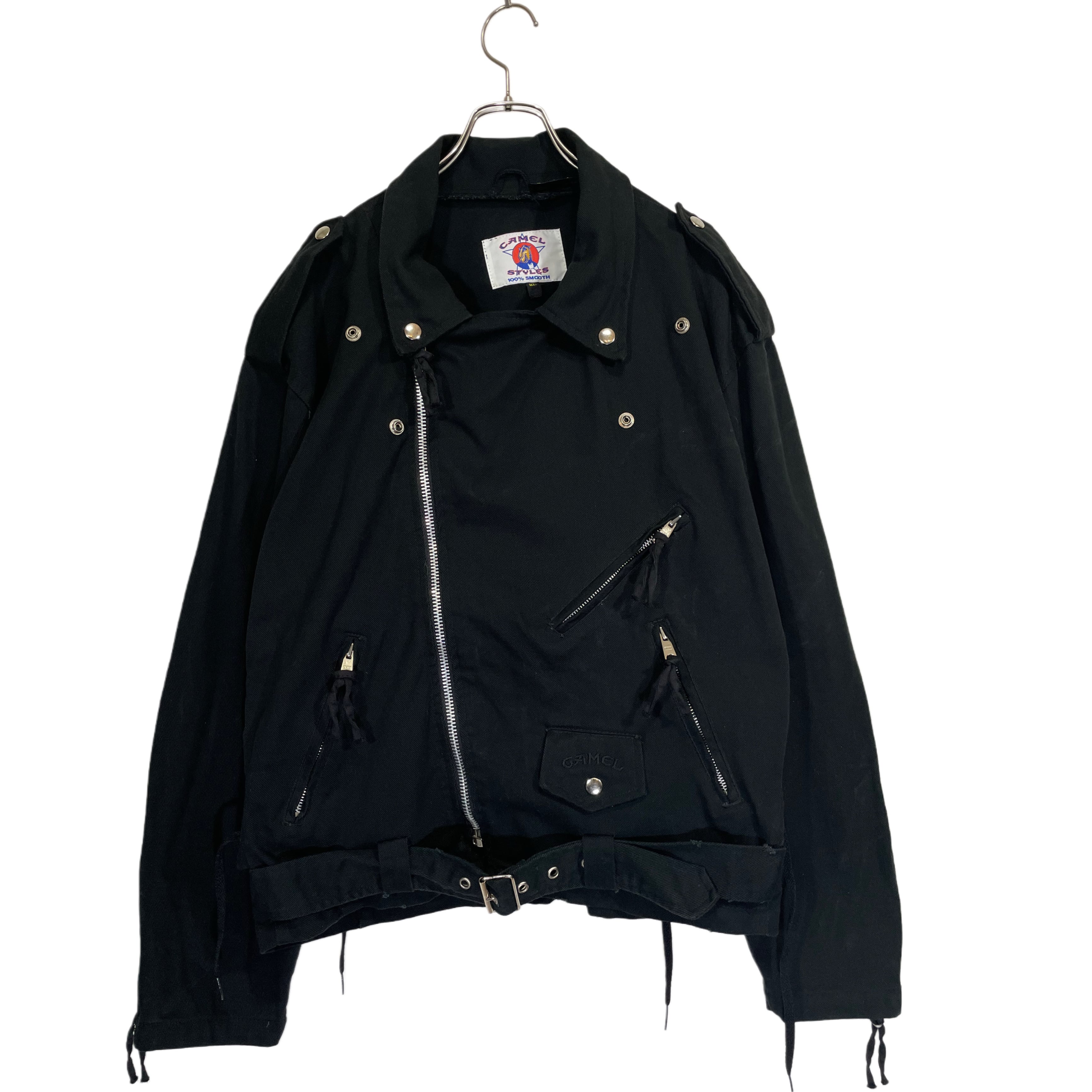 90s CAMEL super black cotton denim double breast side lace up zip