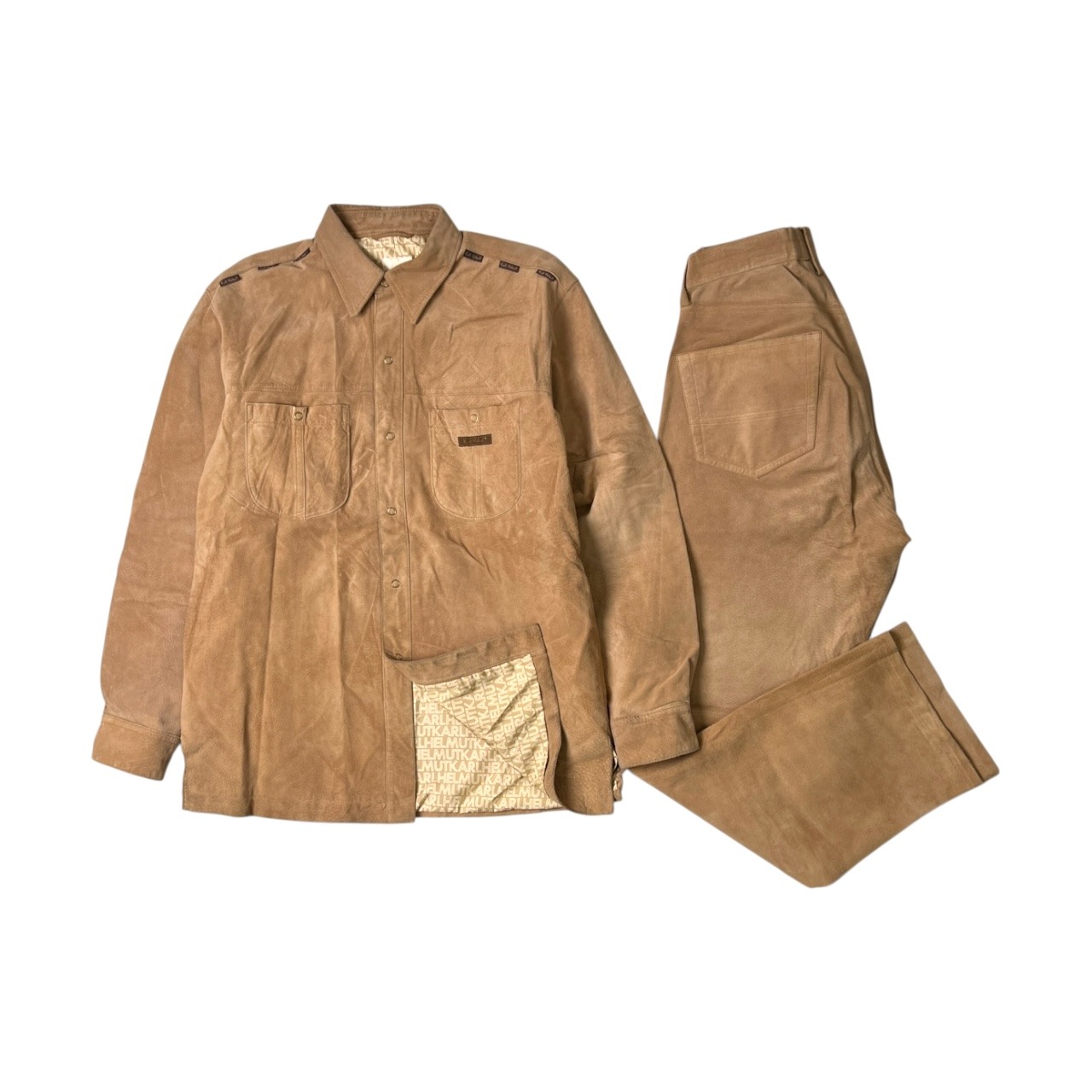 Karl Helmut カールヘルム ピッグスエード 裏総柄 セットアップ シャツジャケット サイズ L /ベージュ/豚革/本革