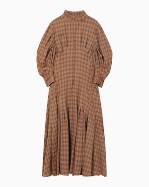 【Mame Kurogouchi】Linen Mix Ombre Check Flared Dress　MM23SS-DR005