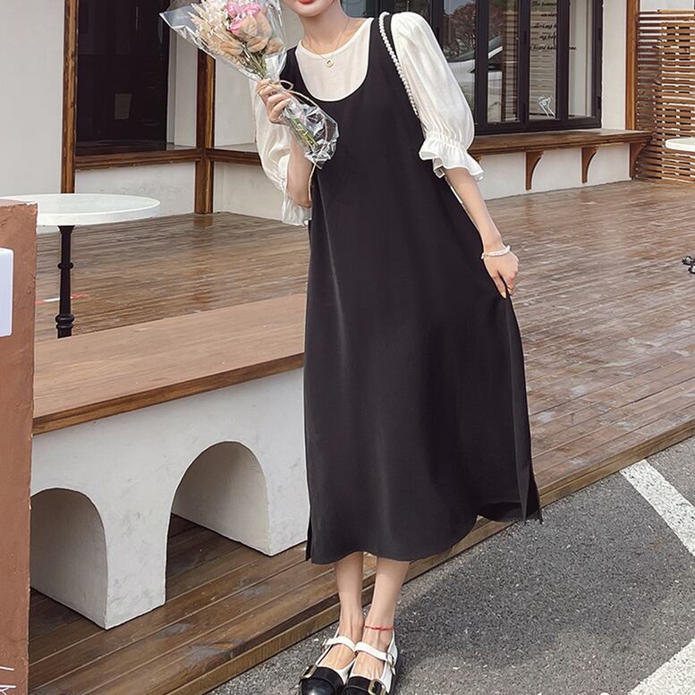 ブラック ノースリーブ ロングワンピース