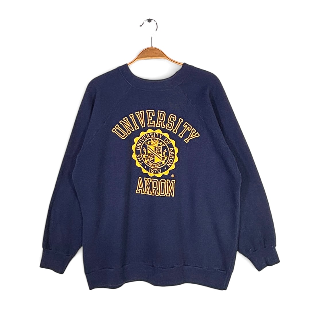 80s チャンピオン USA製 ヴィンテージ スウェット カレッジ 3段プリント ネイビー イエロー CHAMPION サイズXL 古着 CF1014