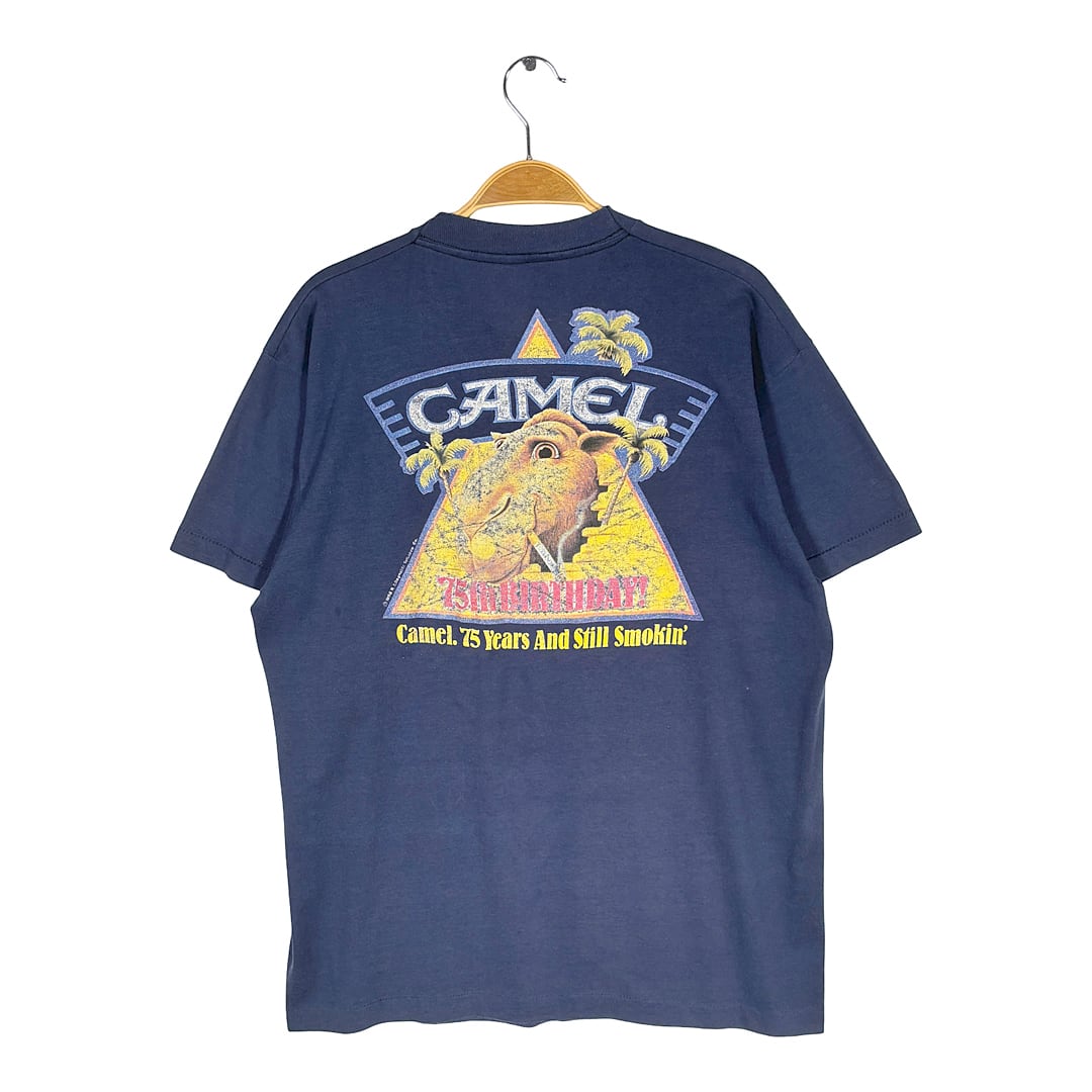 80s キャメル USA製 ヴィンテージ Tシャツ タバコ 企業系 ネイビー CAMEL スクリーンスターズ シングルステッチ サイズXL BZ0700