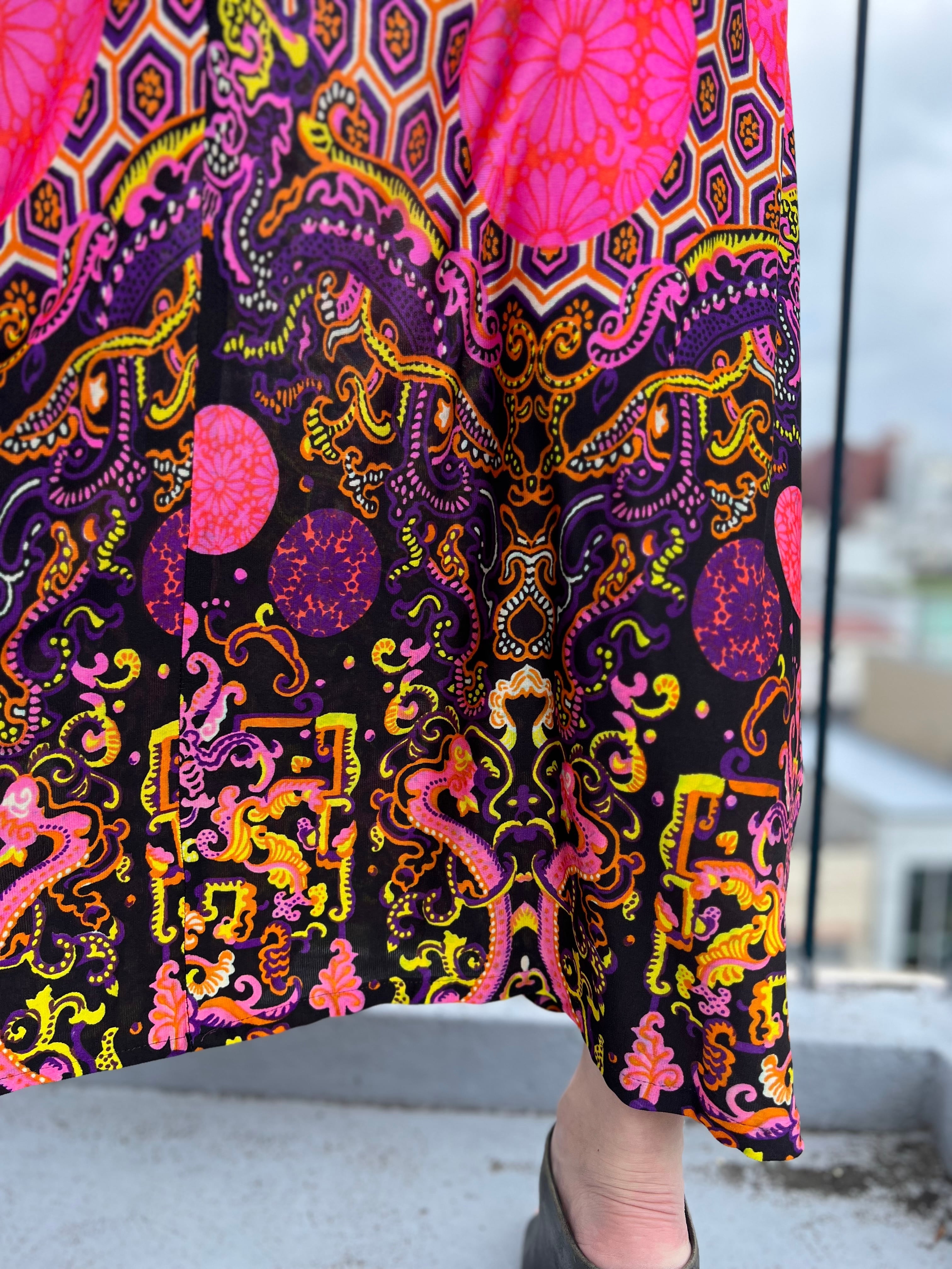 60s- 70s pink × oriental sleeveless dress ( ヴィンテージ ピンク