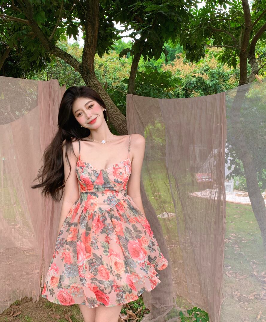 フローラルドレス スカート サマー ピンク 夏物 花柄 ブラックストロベリース18535012730