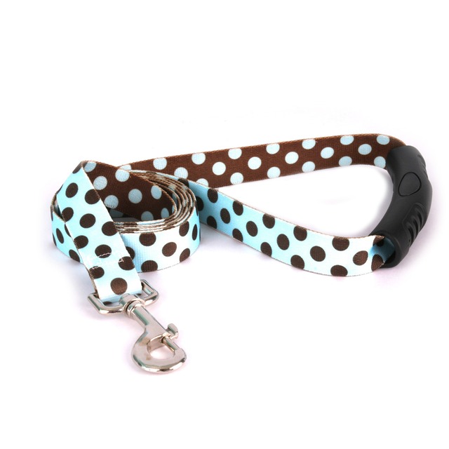 2 インチ Blue & Brown Polka Dot　首輪＋リードセット Sサイズ - Yellow Dog Design
