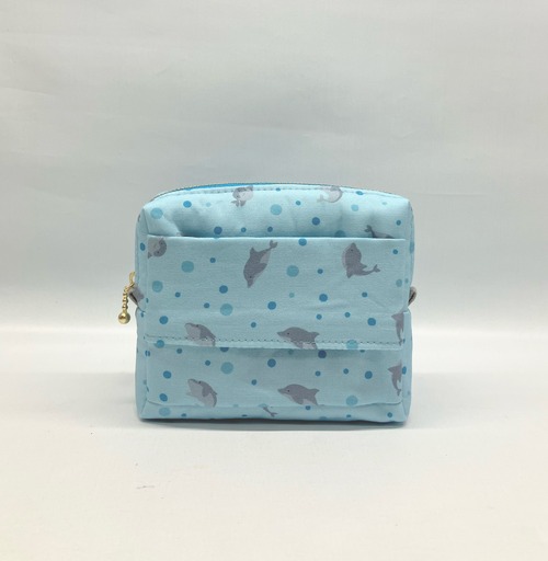 ポケットティッシュケース付き　スクエアポーチ　イルカ｜とりさん工房ーかわいいハンドメイドポーチ