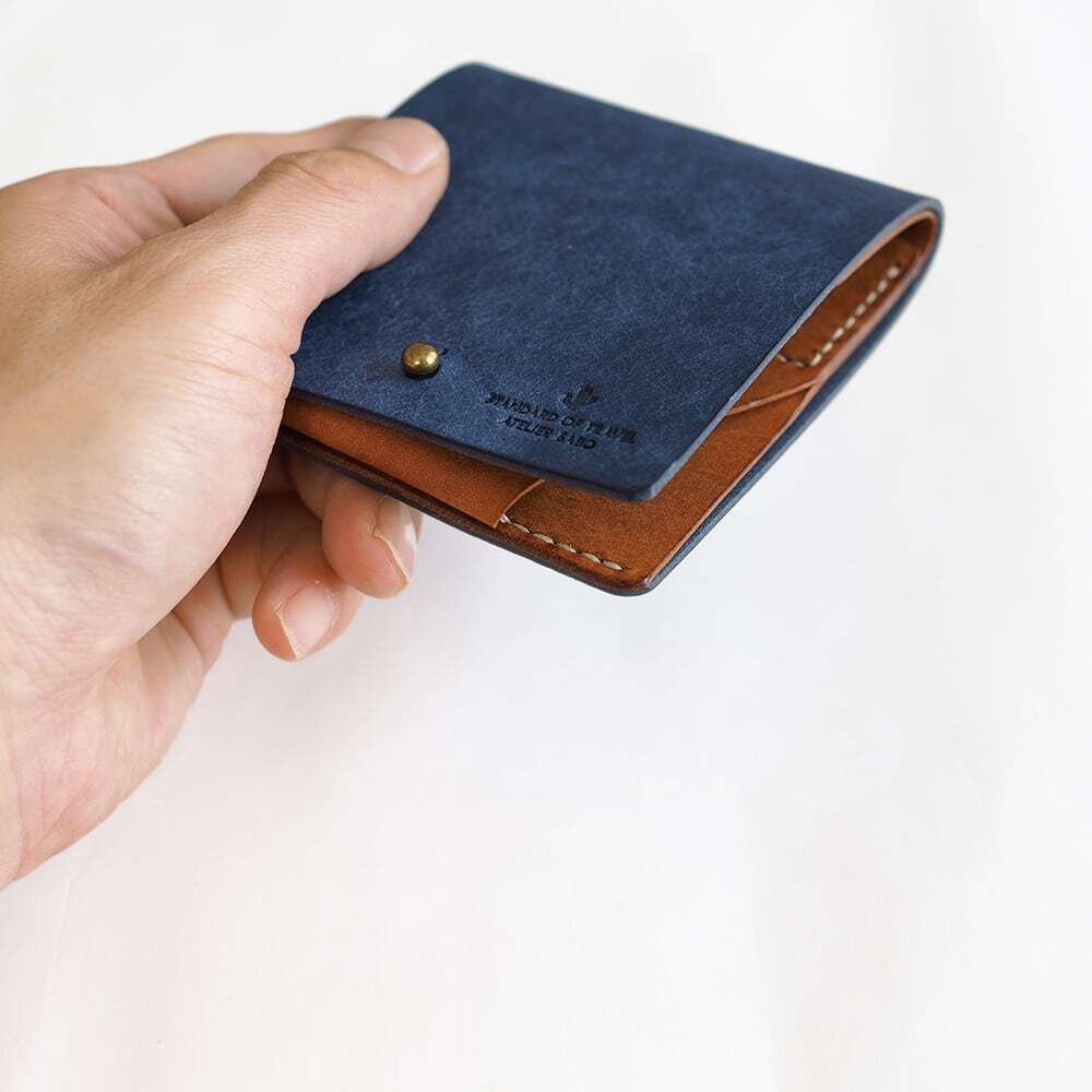 そこそこ薄い 二つ折り財布【ブルー×ブラウン】（受注生産） | セミ