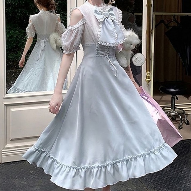 ミストブルーガーリーロングワンピース