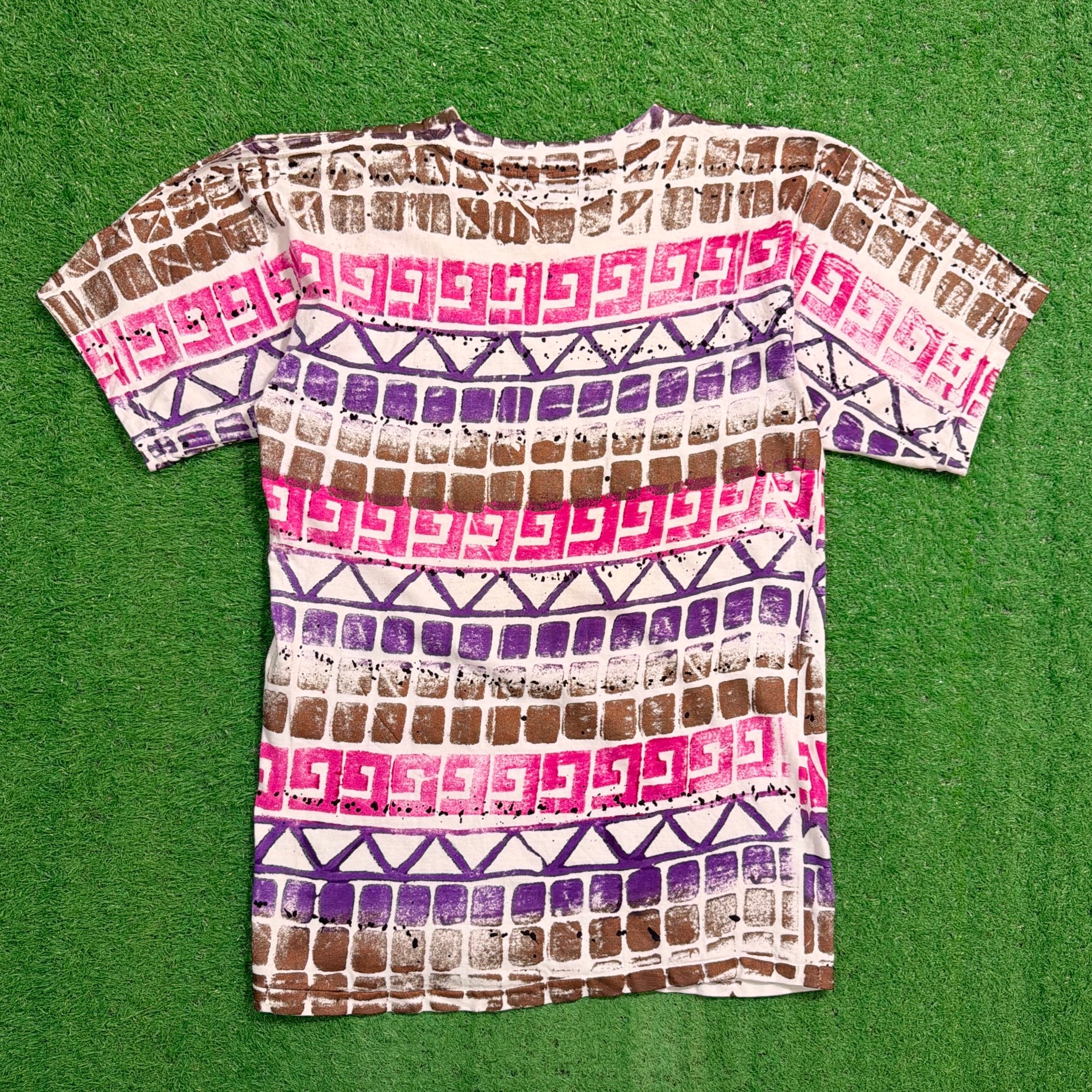 Men's】 80s - 90s ネイティブ柄 全面プリント Tシャツ / 80年代 90