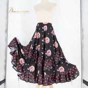 フラメンコ 衣装 Leirena レイリーナ ファルダ スカート ブラック系 ピンク系 黒 花柄 水玉 ドット 伸縮 ダンス パーティ 発表会 レッスン 練習 フリル ドット柄 ステージ衣装 舞台衣装 かわいい 上品 レディース