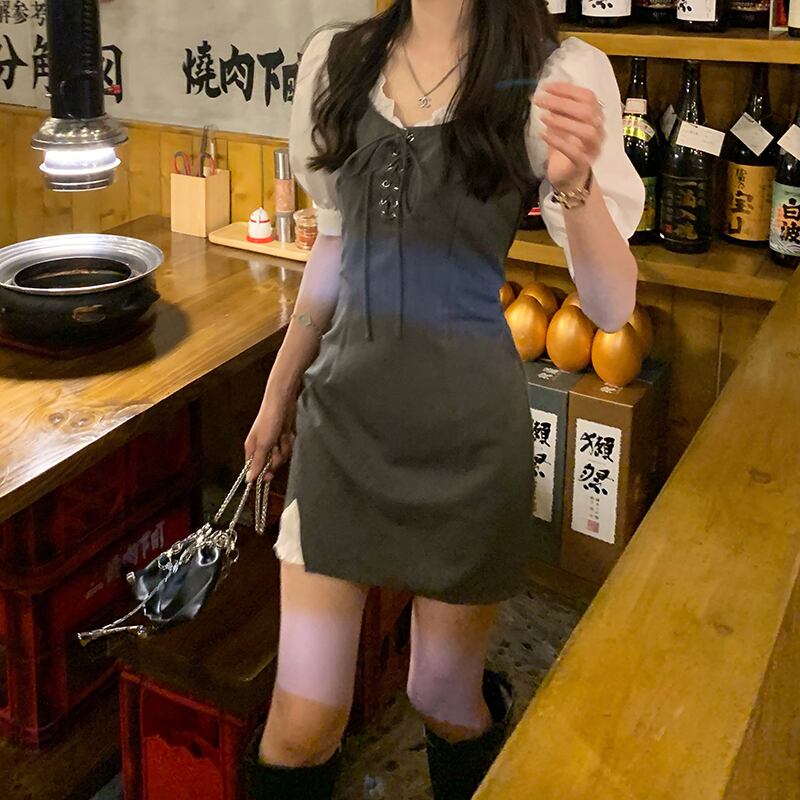 スリーブウェストドレス サマーショートスカート 夏物 モンロー7209975008