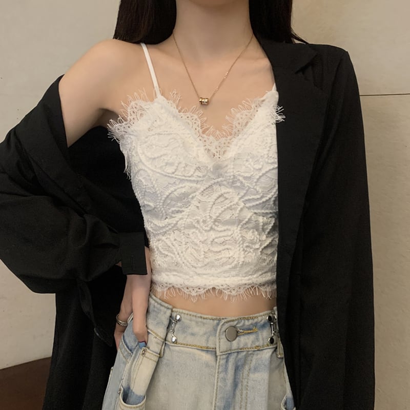 レースホワイトサマートップス ショート 夏物 試着室91760527421