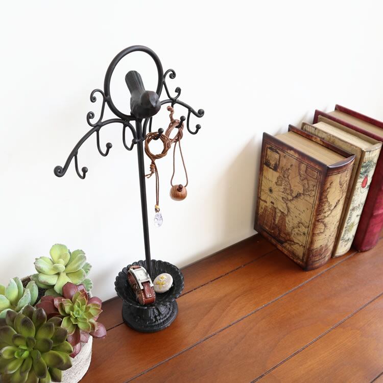 アクセサリースタンド アンティーク風 ツリー型 小鳥 (ブロンズ)2