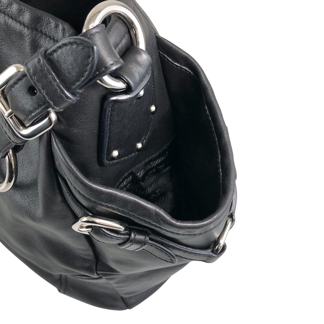 PRADA プラダ ハンドバッグ ブラック ロゴ レザー サイドポケット vintage ヴィンテージ オールド ab8g6p