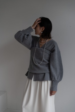 SUPER FINE MERINO WOOL VOLUME SLEEVE CARDIGAN（GRAY）