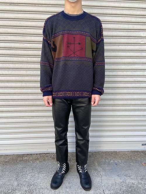 『送料無料』nautica 90s ノーティカ　ジャガードニット　鳥柄　犬　セーター　L