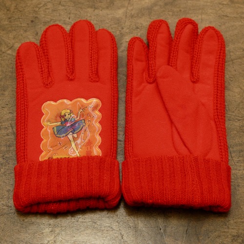 1303H2 子ども手袋 赤い靴 レンチキュラー 昭和レトロ デッドストック 未使用 アニメ キャラクター  アンティーク ヴィンテージ