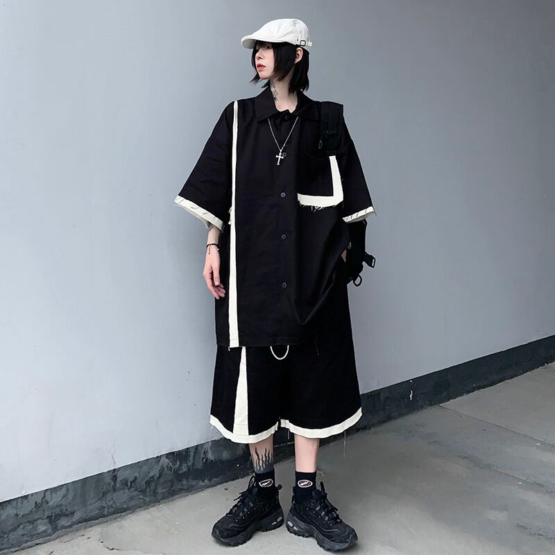 スタイルダークレディースルーズシャツ ショーツ ストリート 大きめサイズ かわいい ブルマー ステッチ ケッペル84901513728