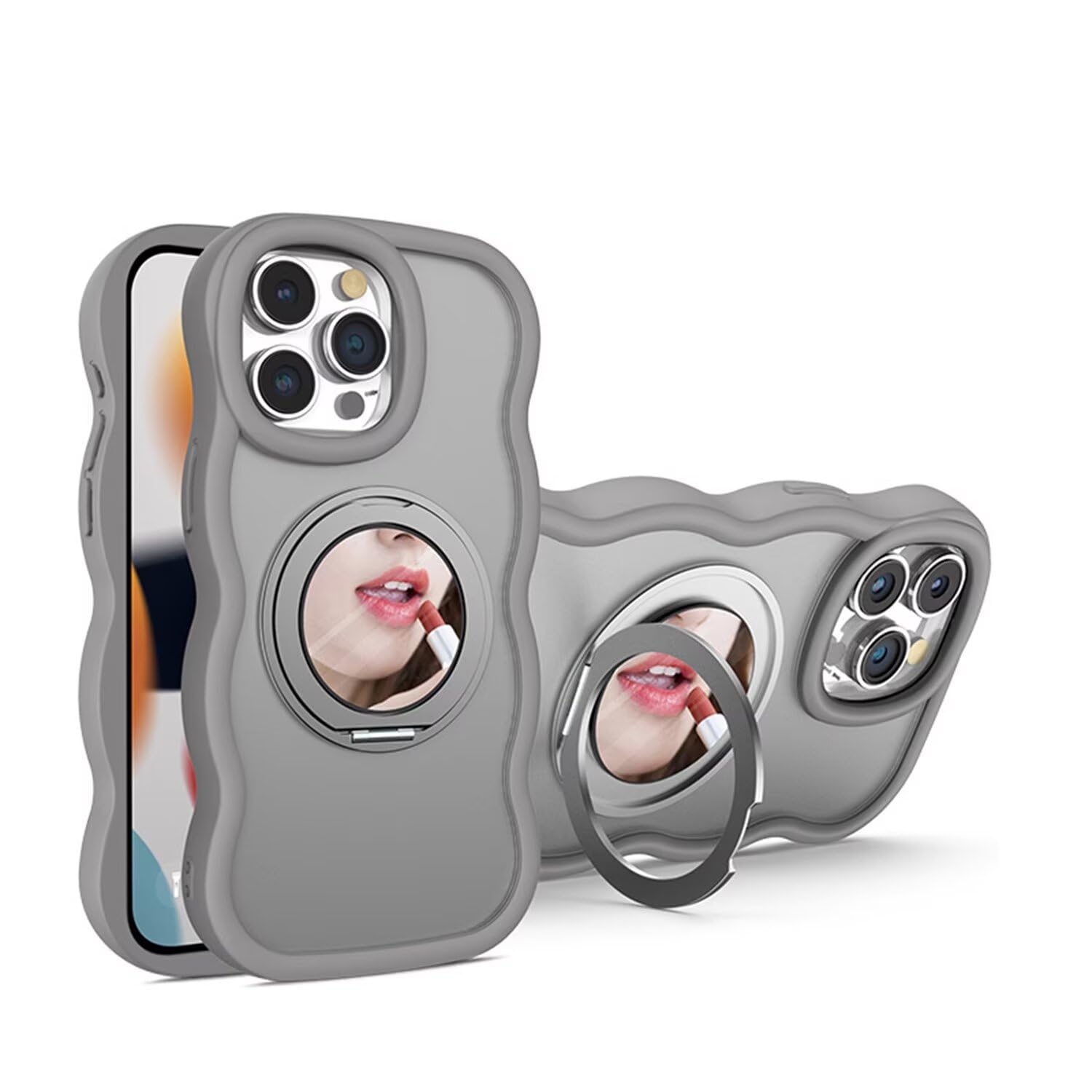 Godfun ウェーブ iPhone17 用 ケース スマホケース MagSafe対応 保護ケース 360°回転スタンド 縦横両対応 携帯電話用スタンド スタンド機能 鏡付き 半透明 保護ケース 落下防止 アイフォン17 用 ワイヤレス充電対応(Style2 iPhone17 用)