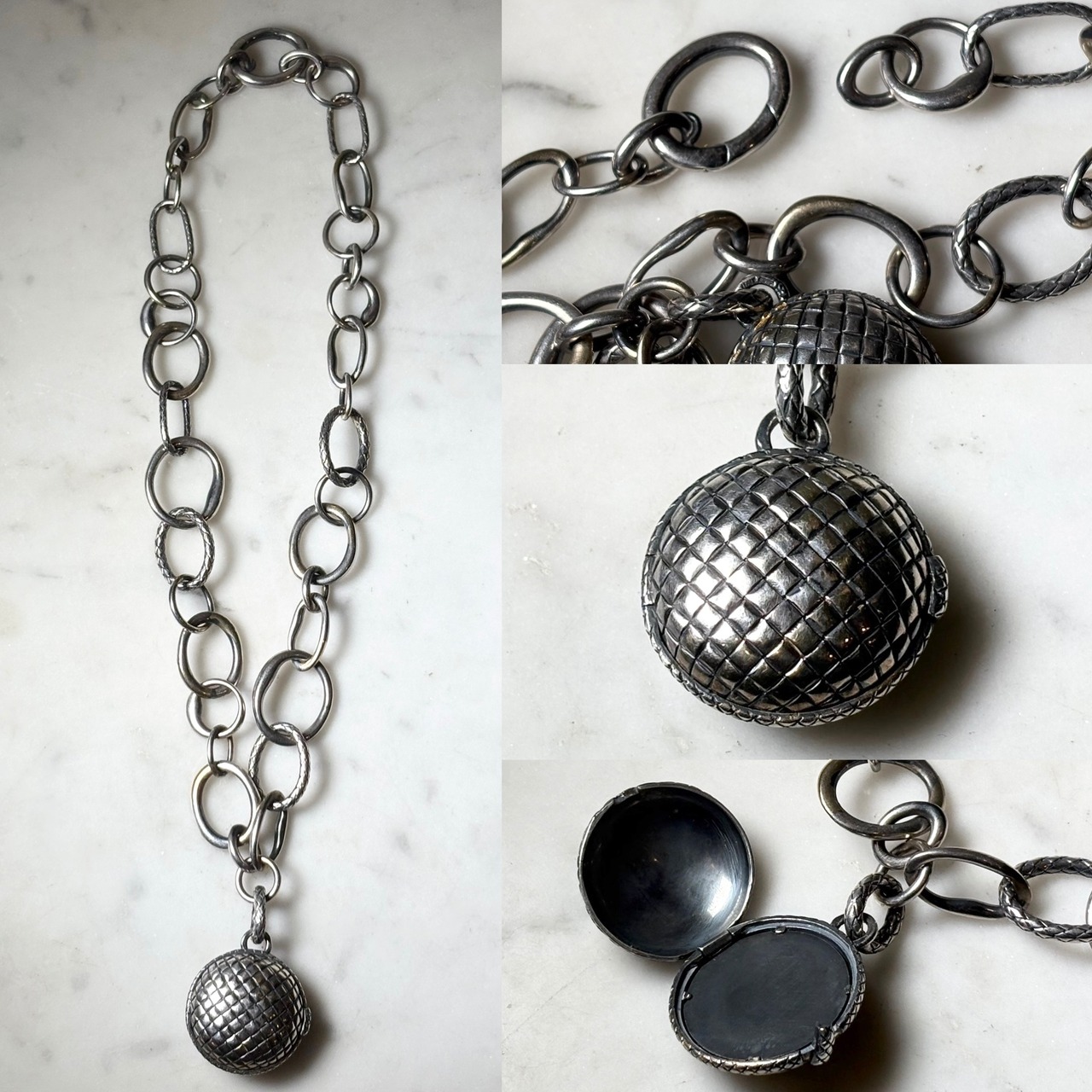 BOTTEGA VENETA chunky silver chain necklace with locket pendant
