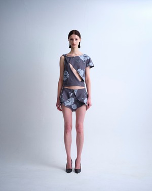 twisted T-shirt front open - CHARCOAL