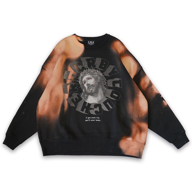 T.C.R TRYING GOD WIDE FIT CREW NECK BLEACH SWEAT - BLACK