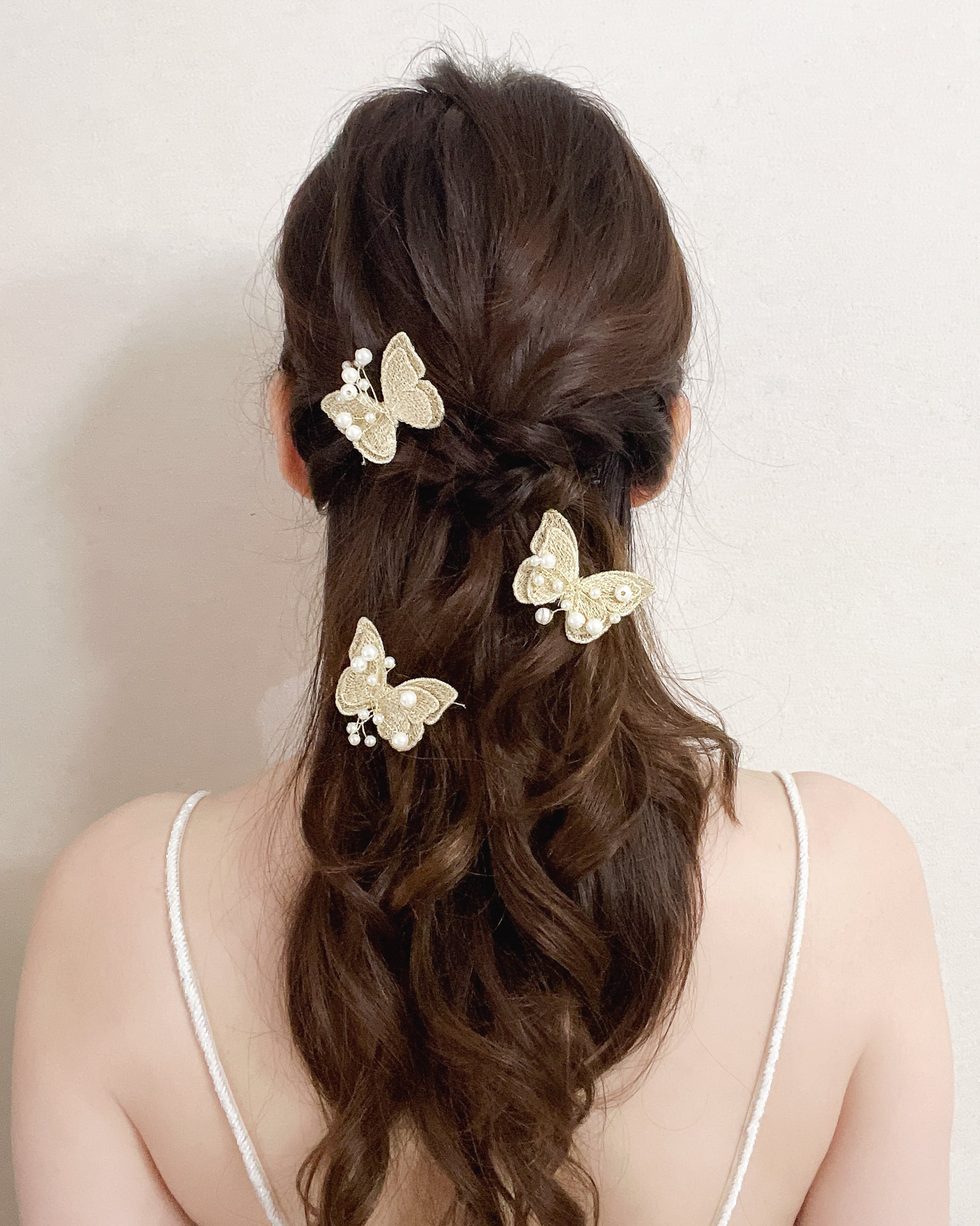 バタフライヘアクリップ3個セットシルバー【AH2506-03S】 | ブライダル