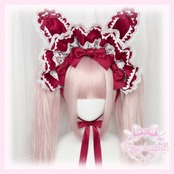 ♡【全9色】MAID うさみみフリルレースリボンハーフボンネット pink ♡