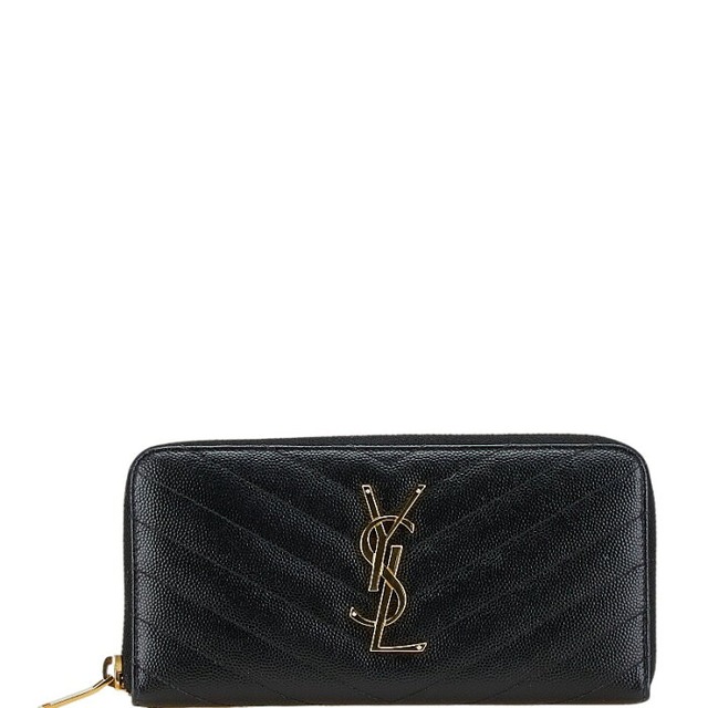 サンローラン YSLロゴ カサンドラ 長財布 ラウンドファスナー ブラック レザー レディース SAINT LAURENT 【中古】