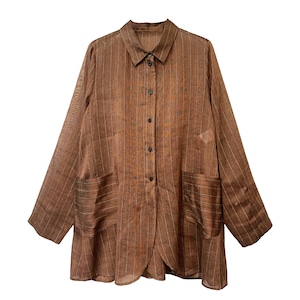【最新作】近江麻ボイルストライプシャツブラウス【262-1103】Omi linen voile shirt blouse