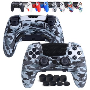 【在庫処分】JYXETOV PS5 Edgeコントローラー カバー、人間工学に基づいた、シリコーン保護、無料の8ボタンキャップ、オリジナルの充電器で充電できます、滑り止めデザイン、両面印刷パターン