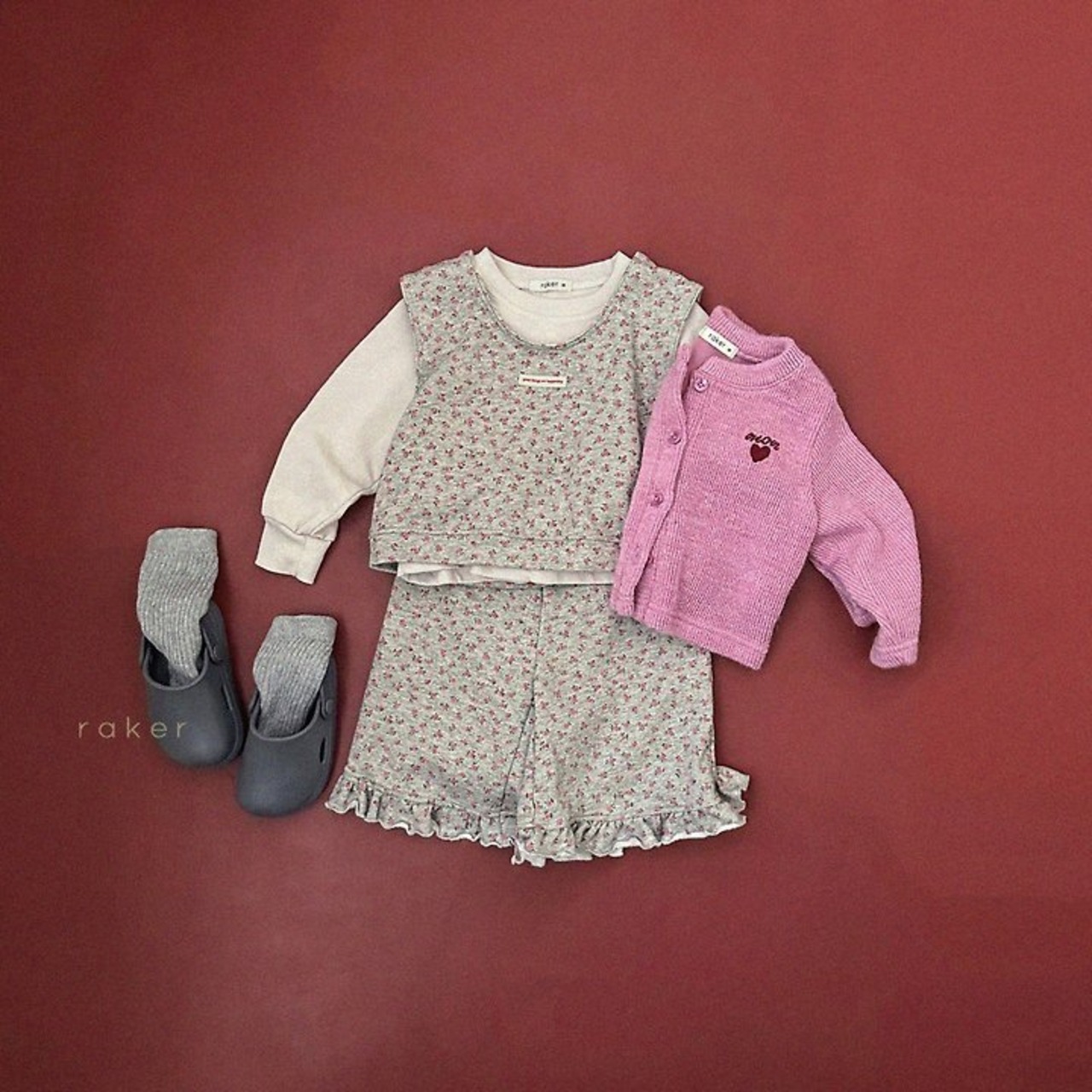 韓国子供服 / 26Autumn / raker / ワッフルぽわん袖カーディガン / キッズ服 / 秋服 *XS~XXL*