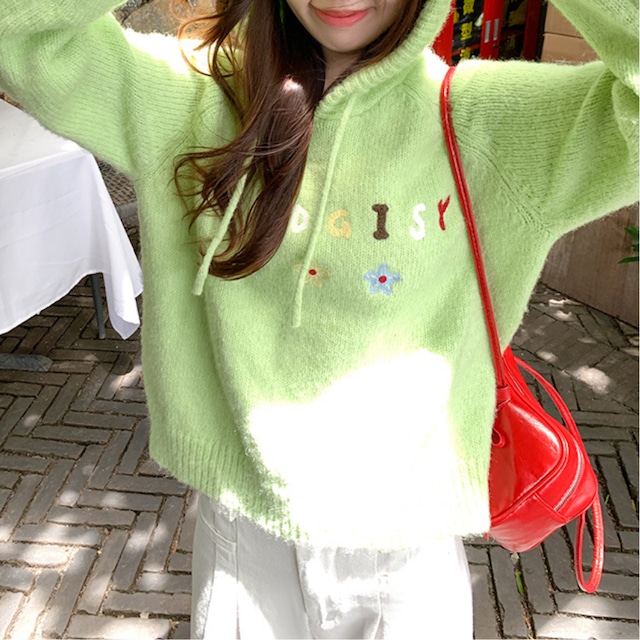 colorful logo knit hoodie J00150