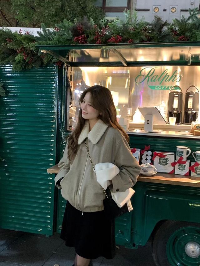 (OUNCE)  teddy wool fur collar  jacket / 2color