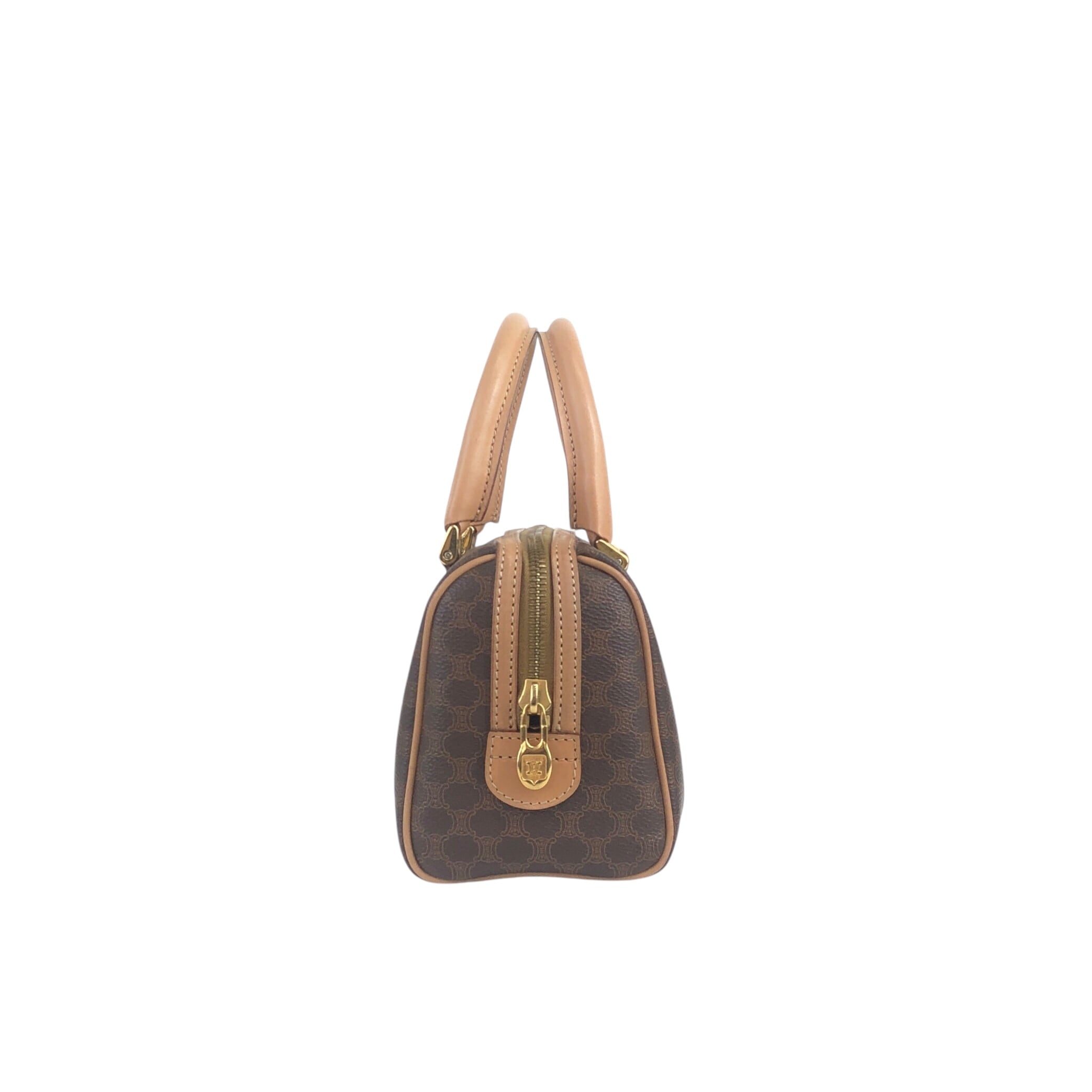 CELINE セリーヌ マカダム ハンドバッグ ブラウン PVC レザー ミニ