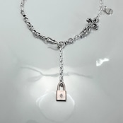 OPEN CROSS & TWIST CHAIN NECKLACE with PADLOCK pink silver / オープンクロス&ツイストチェーンネックレス ウィズピンクシルバーパドロック