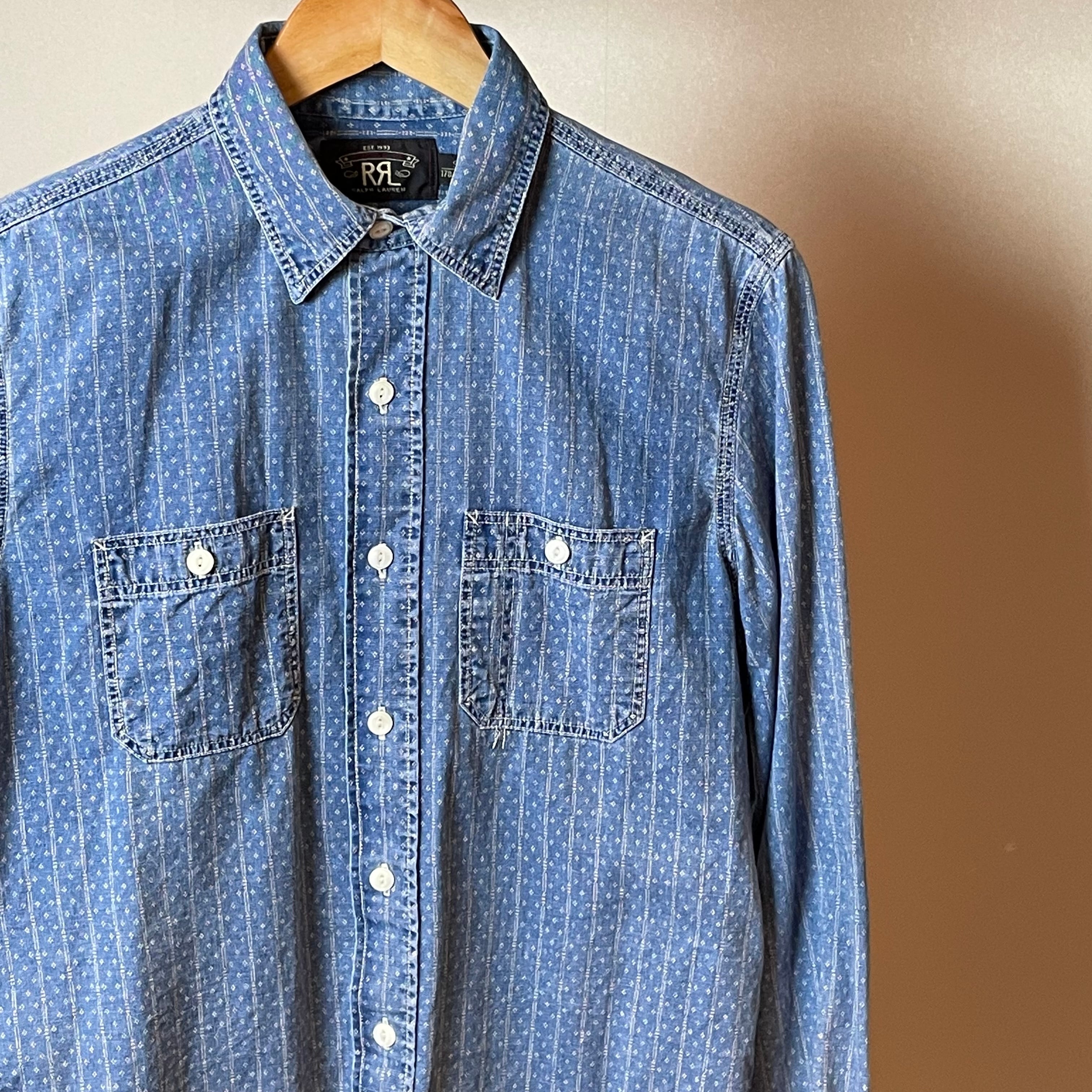 希少】RRL STRIPE SHIRT ストライプシャツ チンストラップ-