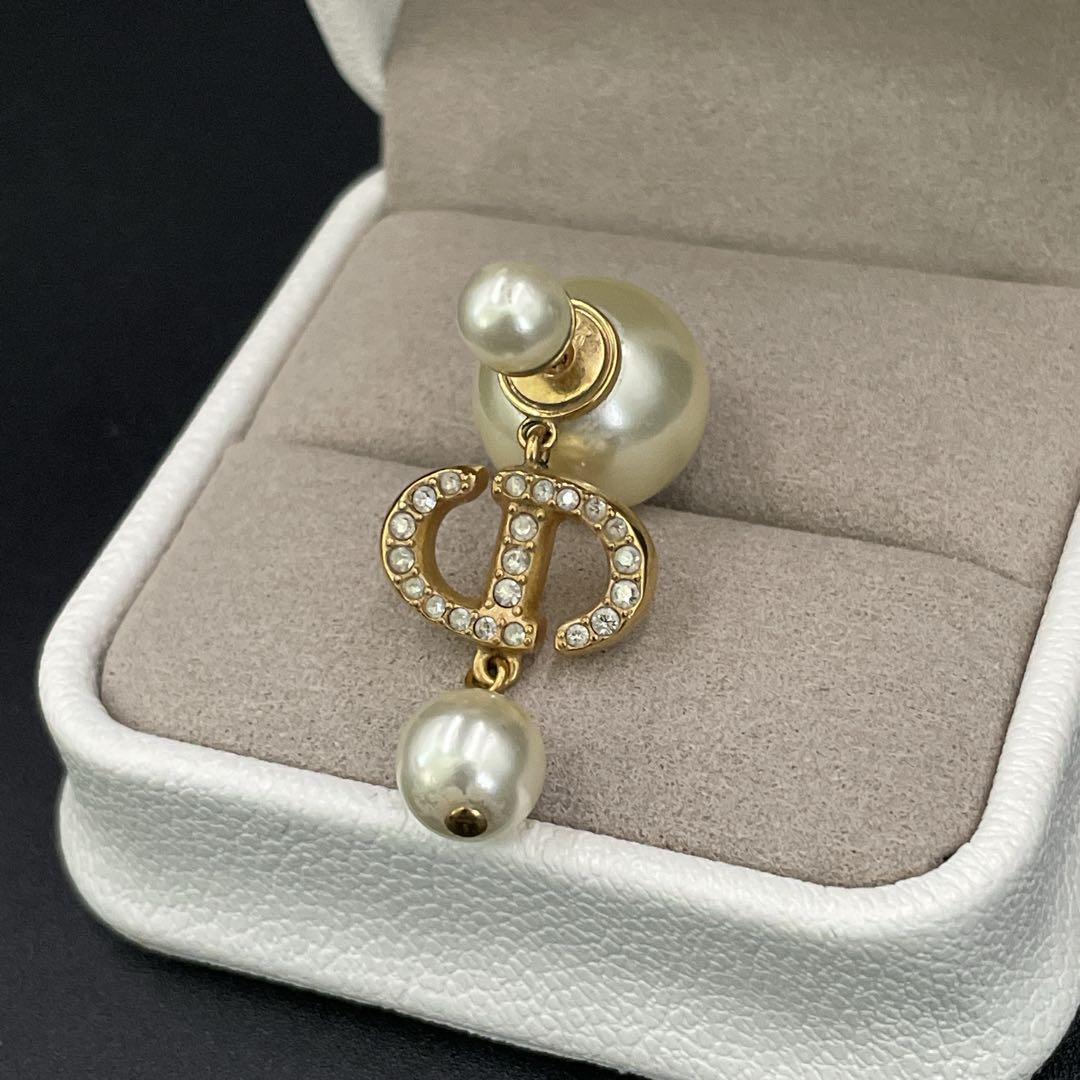国内正規品 Dior パール ストーン付 ピアス CDロゴ ゴールド