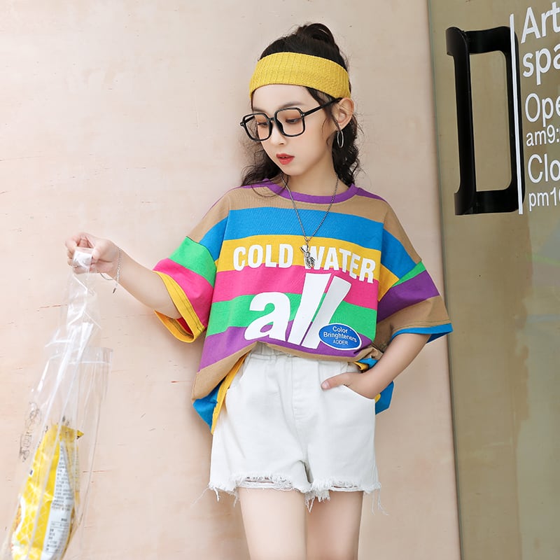 半袖 Ｔシャツ トップス レインボー カラフル カジュアル 韓国 子供服