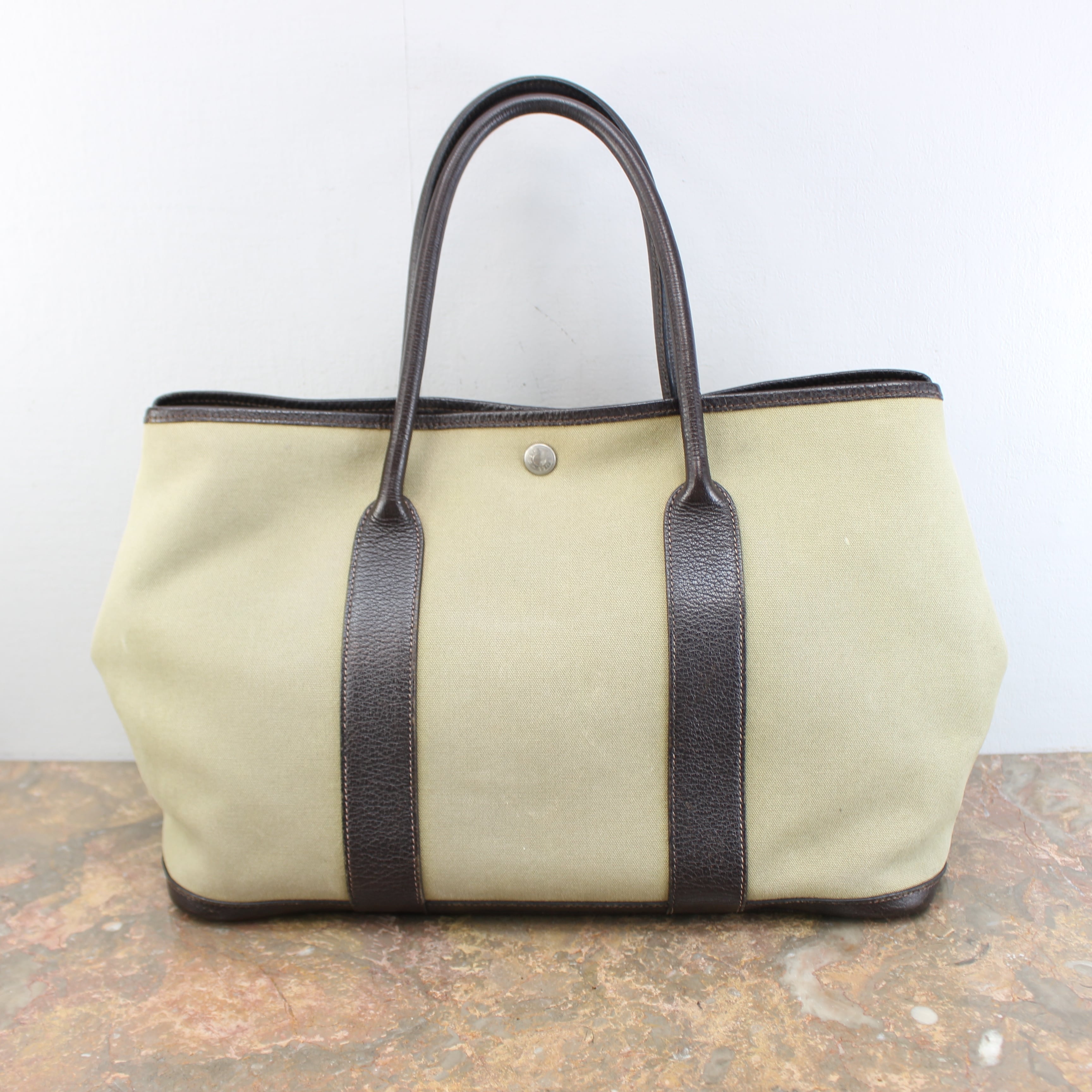 HERMES CANVAS LEATHER TOTE BAG MADE IN FRANCE/エルメスガーデン
