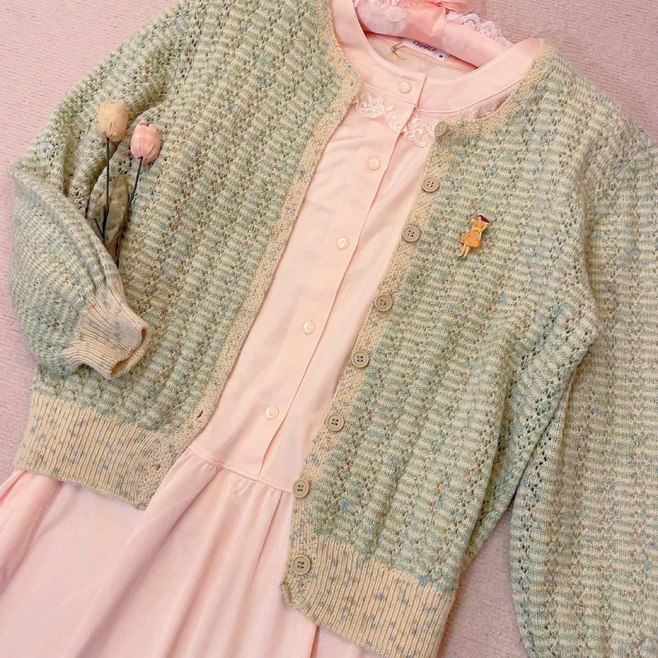 light green lame knit cardigan