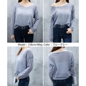 Vネック 長袖 ニット 透け感 重ね着 レディース 春夏秋 韓国 レイヤード ニットセーター きれいめ 大人 カジュアル おしゃれ 薄手 トップス ドロップショルダー 無地 シンプル 大人可愛い 大人女子