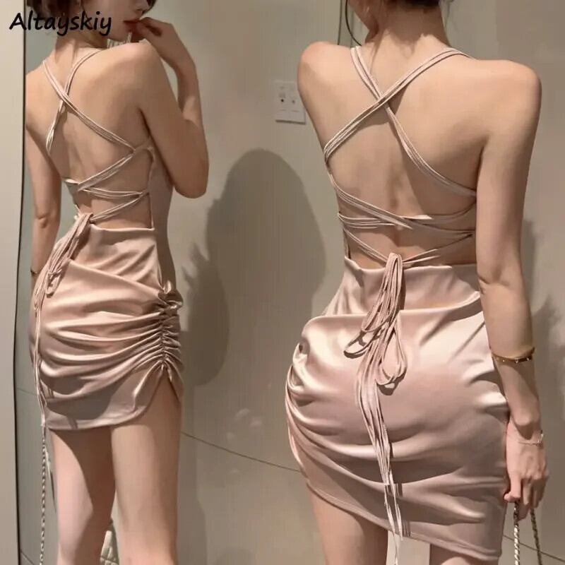 【新作】【送料無料】 ボディコンミニドレス女性背中の開いたセクシーな包帯夏エレガントなヴィンテージクラブウェアファッションレディスタイルカジュアル純粋な基本服 0334227029027