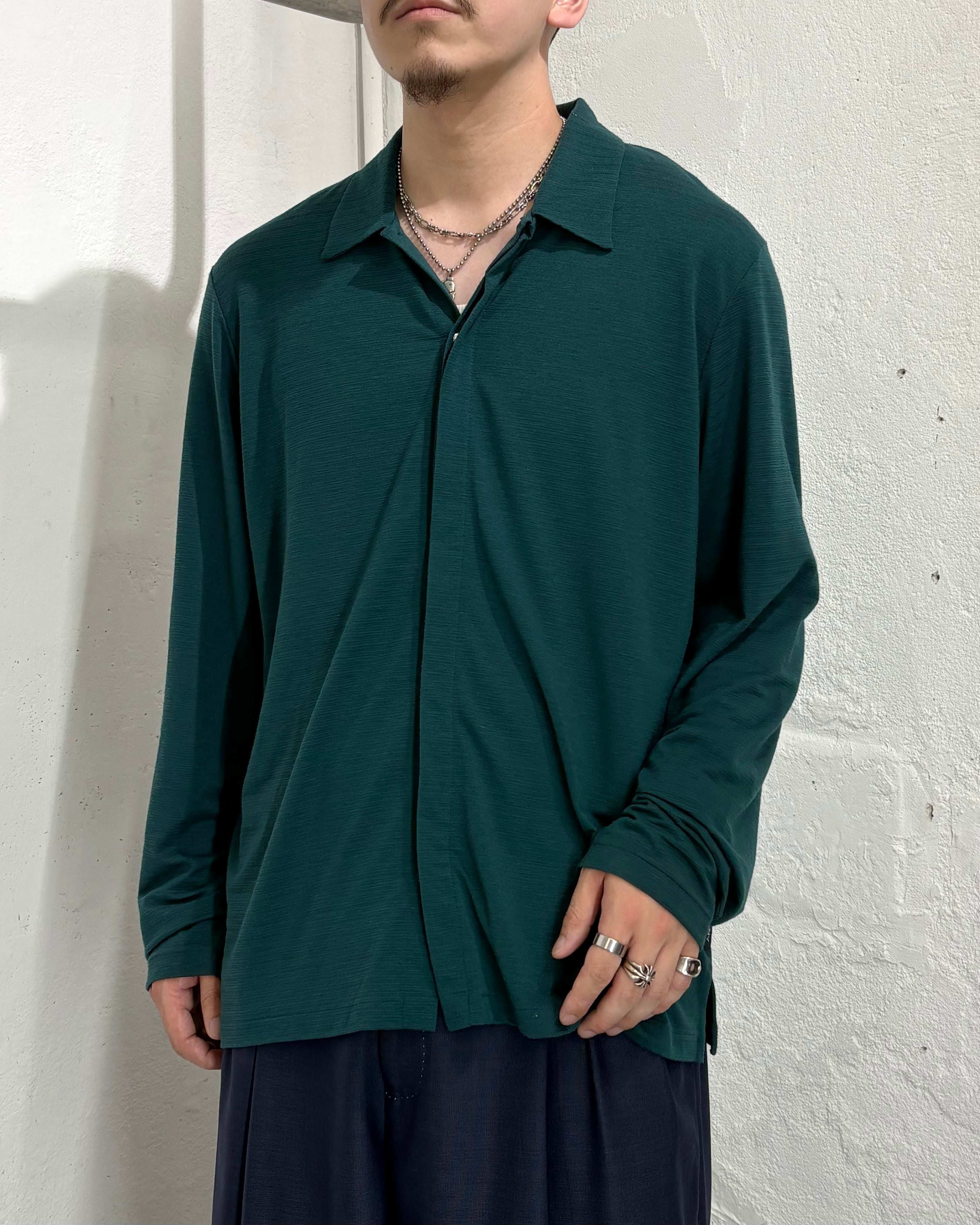 00s DKNY Cut-sew Fabric L/S Fly-Front Shirt