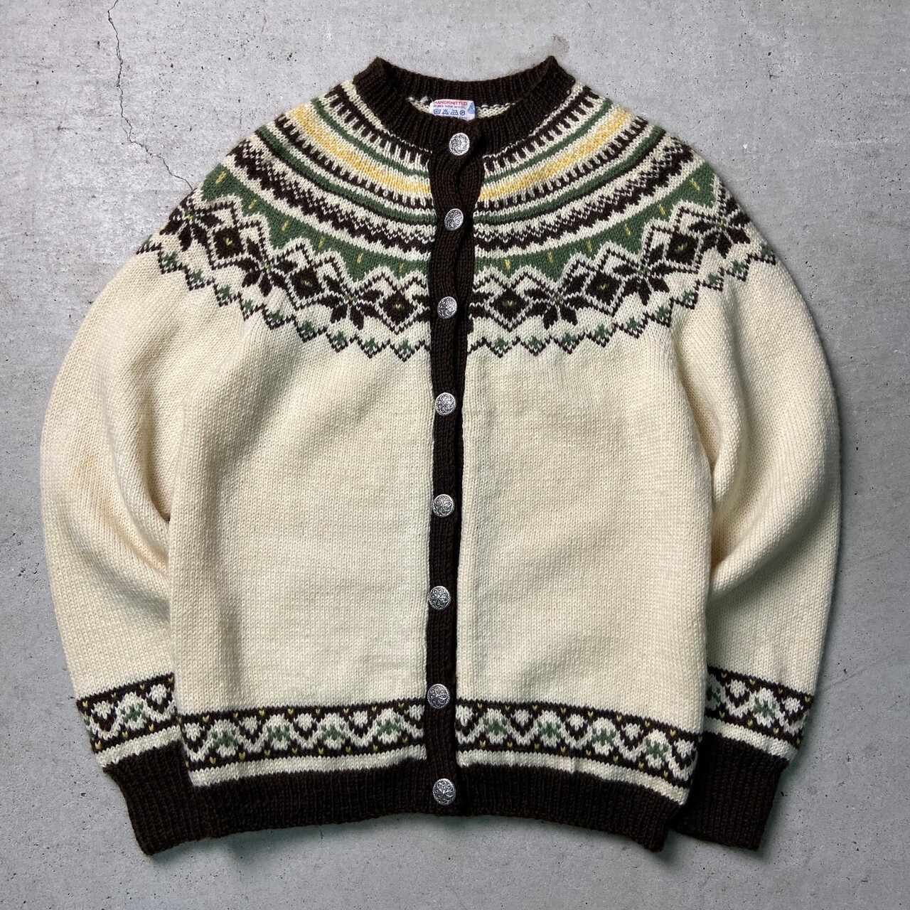 80年代 O.ALLERS A.S ウールニットカーディガン ハンドニット 