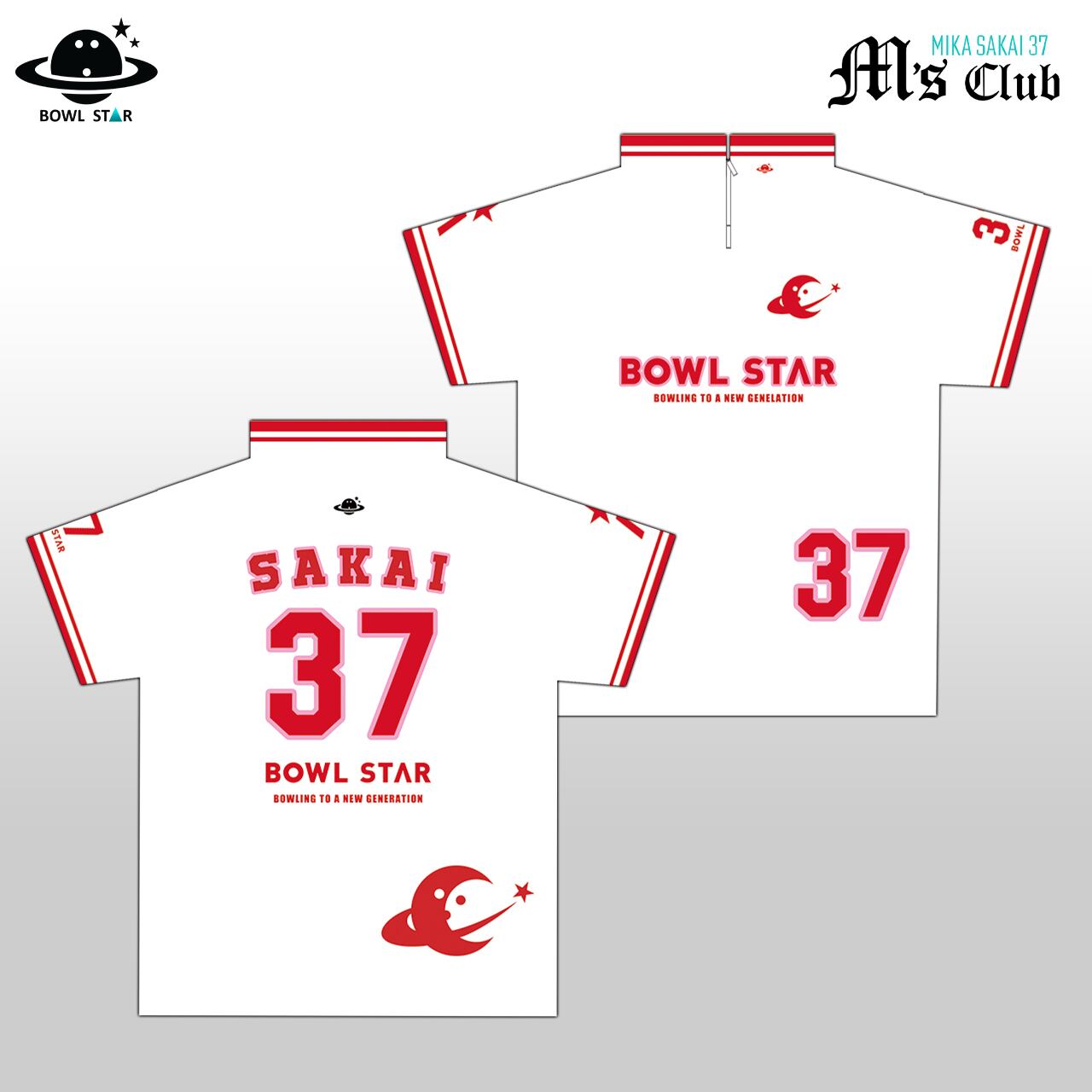 M's Club Bowling Wear06 ボウリングウェア・ホワイトレッド【M-Wear06】ネーム入り・完全受注生産