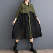 メッシュ プリーツ シャツワンピース 00019