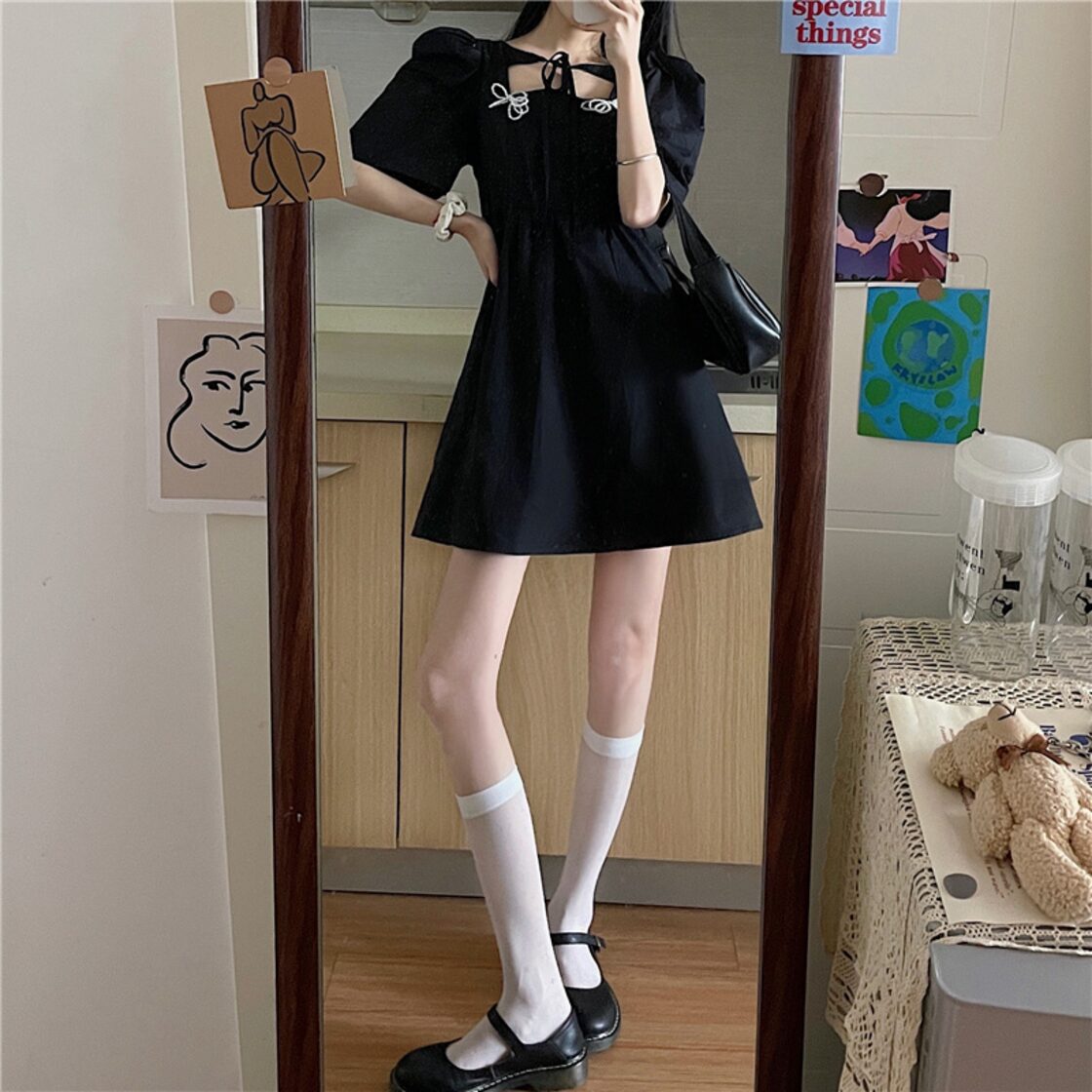 夏服ハイウェストウェストミニ ワンピースワンピースブラック 大人 