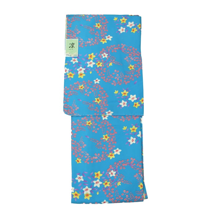 着物 トールサイズ 小紋 高身長 吉祥 古典柄 大きいサイズ 171cm TLサイズ 洗える着物 袷 水色